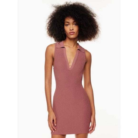 Aritzia Dresses Aritzia Babaton Sculpt Knit Polo Dress In Red